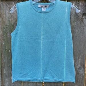 JETAL aqua blue sleeveless silk knit top festive holiday sparkle evening